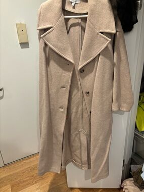 & Other Stories Beige Long Wool-Blend Trench Coat